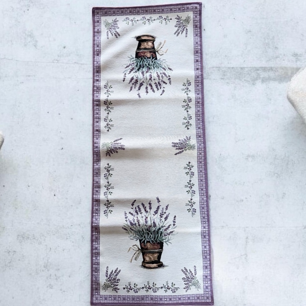 Luxury tapestry Lavander  Bouquet Table Runner - Purple and Cream